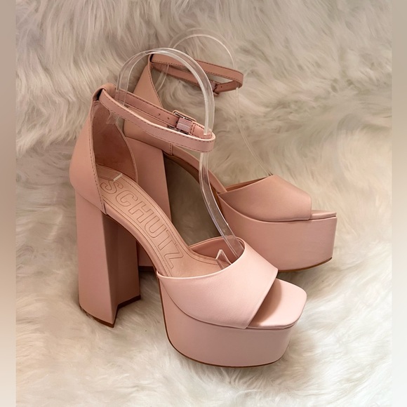 New! SCHUTZ Elsie Leather Platform Square Heel Sandals - Picture 11 of 15